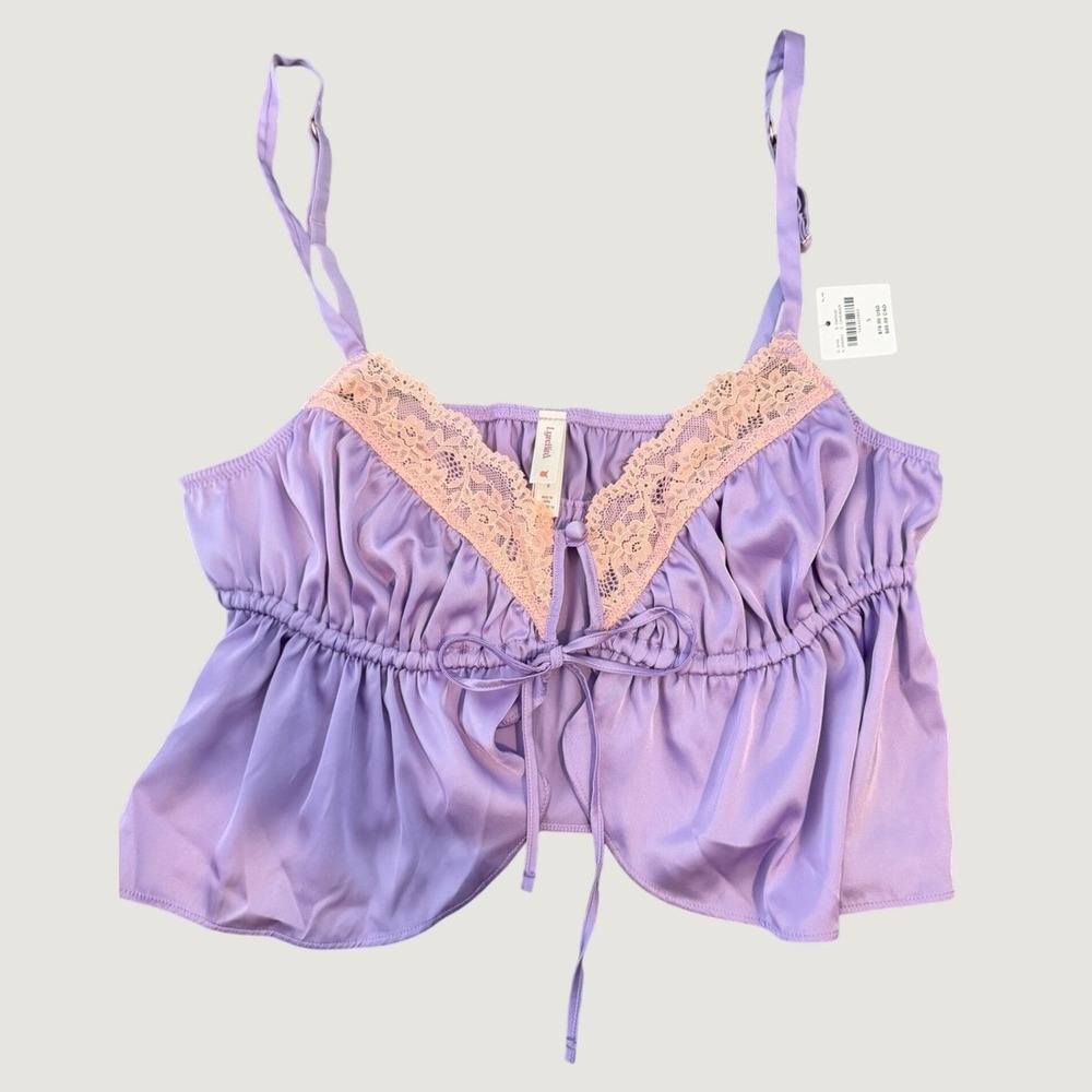 Lyrebird Lavender Satin Lace Trim Camisole Top Purple Peach Small NWT